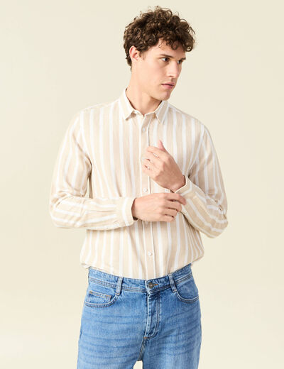Col ray&eacute; manches longues col classique sable homme