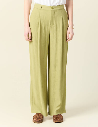 Pantalon large fluide vert olive femme
