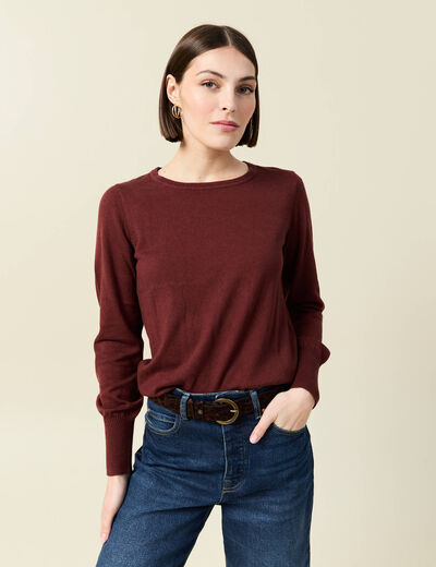 Pull manches longues marron femme