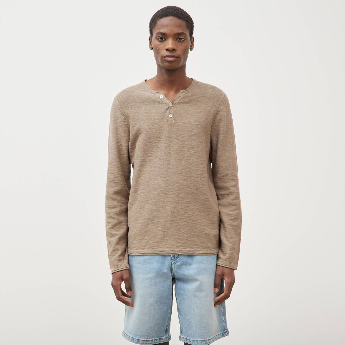 Pull manches longues taupe homme