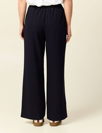 Pantalon large élastiqué bleu foncé femme