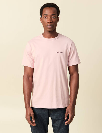 T-shirt col rond manches courtes brod&eacute; rose pastel homme