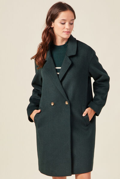 Manteau droit long vert foncé femme