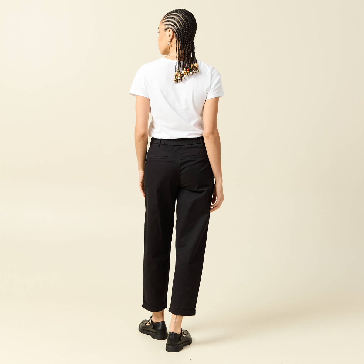 Pantalon taille haute fluide noir femme