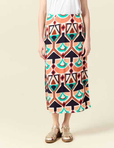Jupe longue droite fendue orange femme