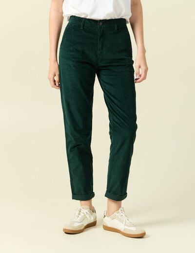 Pantalon large 7/8&egrave;me taille haute vert fonc&eacute; femme