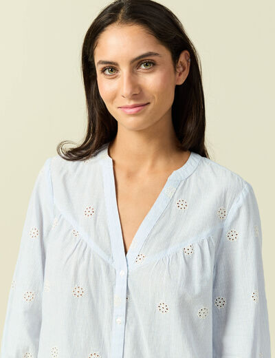 Chemise col tunisien manches 3/4 blanc femme