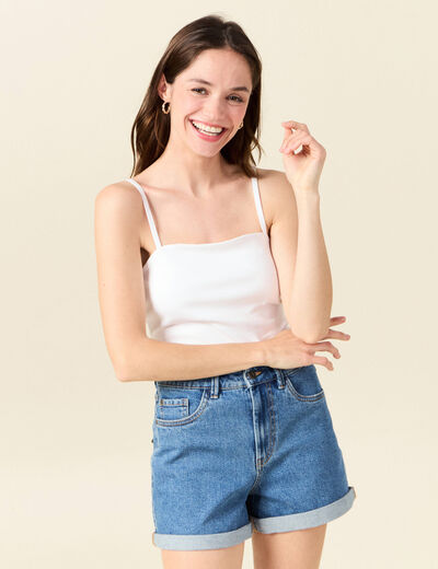 Bustier cropped à bretelles blanc femme