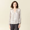 Blouse manches longues irisée gris argent femme