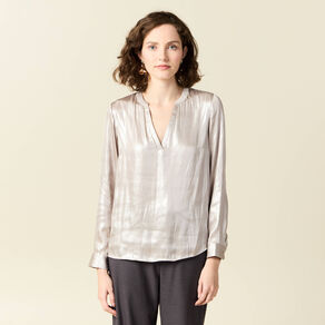 Blouse manches longues irisée gris argent femme