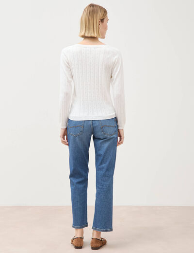 Pull col rond manches longues blanc femme