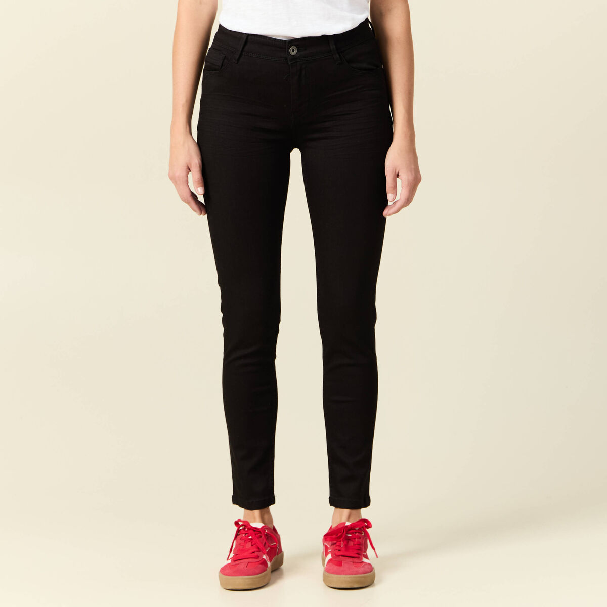 Jeans skinny push up 7/8ème denim noir femme