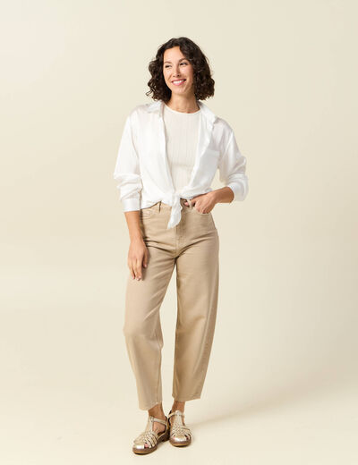 Débardeur cropped col rond en coton ivoire femme