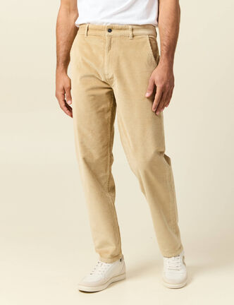 Pantalon droit en velours longueur 32 beige homme