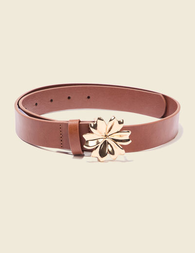Ceinture avec boucle fleur marron femme