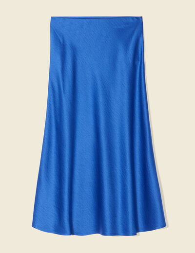 Jupe midi droite satin bleu electrique femme
