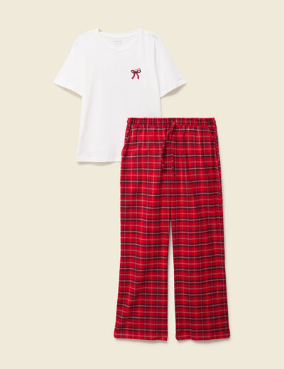 Pyjama coton haut + bas rouge femme