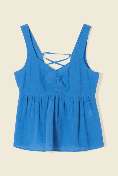 Blouse bretelles larges bleu marine femme