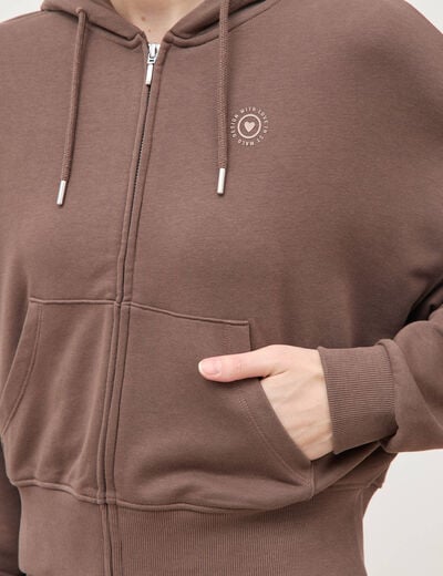 Sweat boyfriend &agrave; capuche marron femme