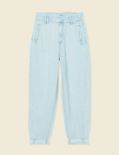 Jeans slouchy taille haute denim bleach femme