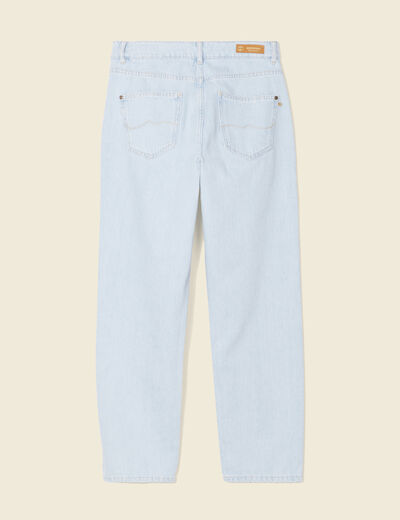 Jeans cargo taille haute denim bleach femme