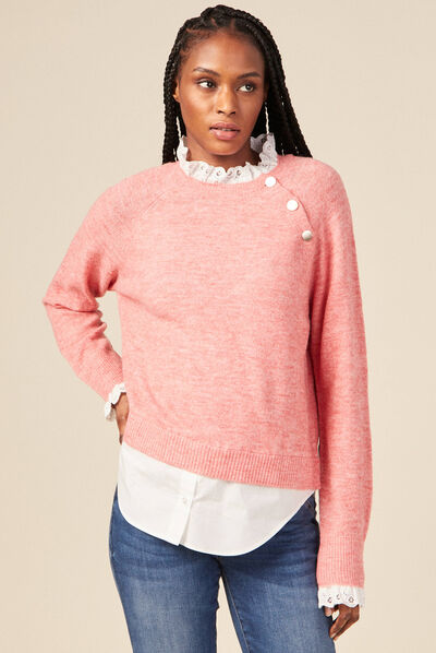 Pull brodé éco-responsable rouge clair femme