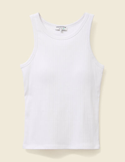 Débardeur cintré court col rond blanc femme