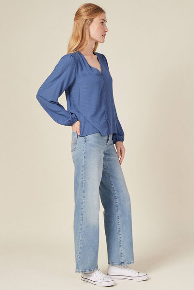 Chemise manches longues bleu ciel femme