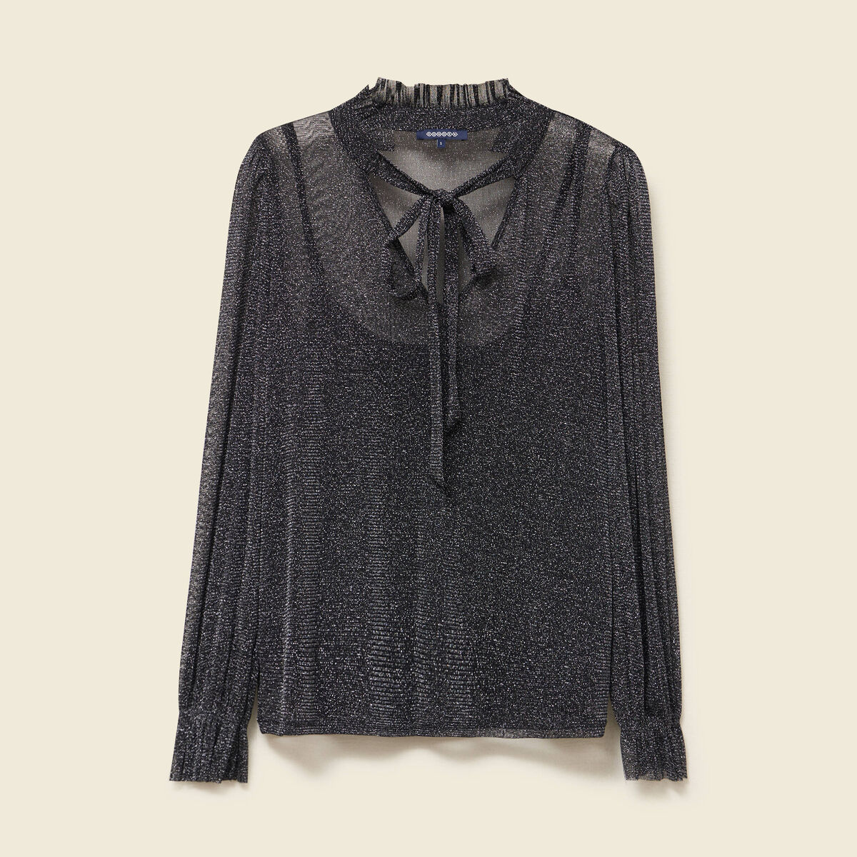 T-shirt manches longues col v doubl&eacute; noir femme