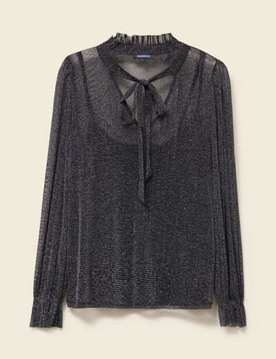 T-shirt manches longues col v doubl&eacute; noir femme