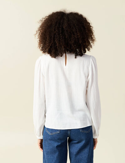 Chemise manches longues brod&eacute;e ecru femme