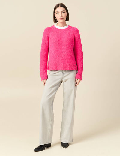 Pull manches longues col rond rose femme