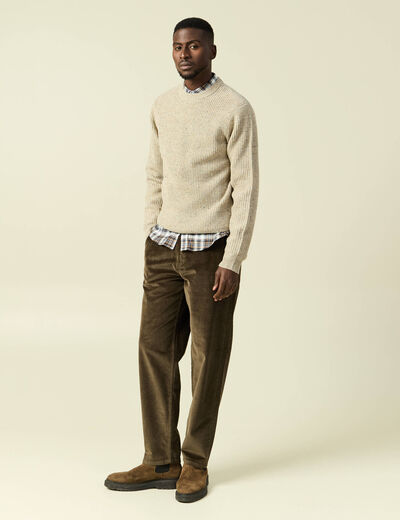 Pull droit manches longues beige homme