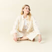 Blouson boutonn&eacute; brod&eacute; denim blanc femme