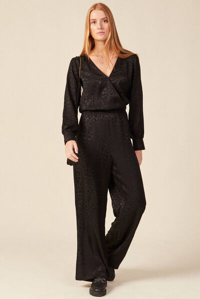 Combinaison pantalon satin noir femme