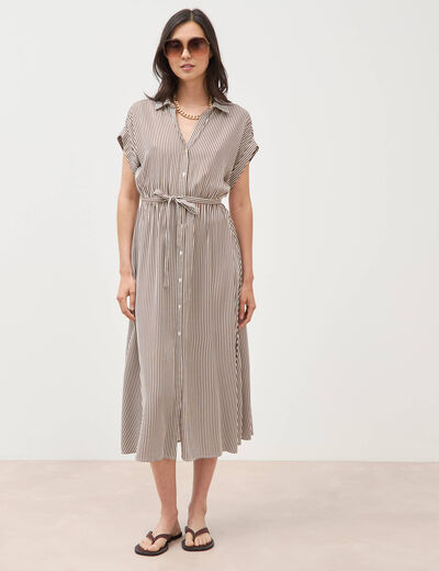 Robe longue &eacute;vas&eacute;e ceintur&eacute;e marron femme