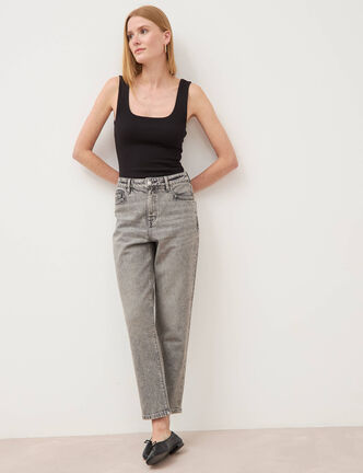 Jeans mom 7/8&egrave;me denim gris femme