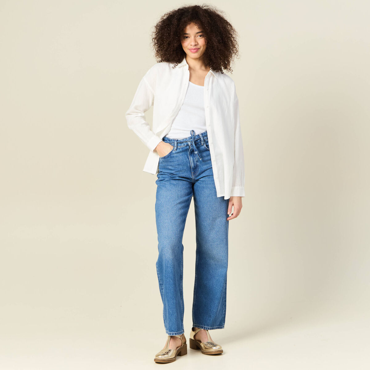 Chemise manches longues ecru femme