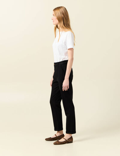 Pantalon chino cigarette noir femme