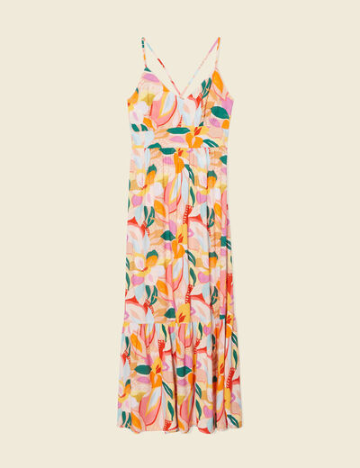 Robe longue droite à bretelles multicolore femme