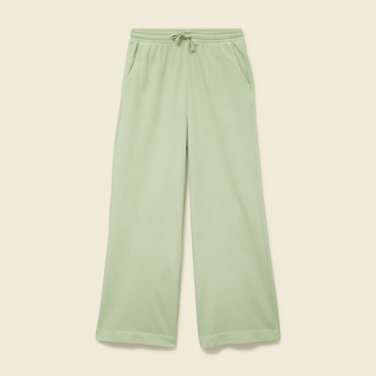 Pantalon large taille haute fluide vert clair femme