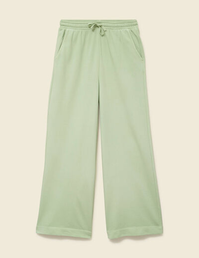 Pantalon large taille haute fluide vert clair femme