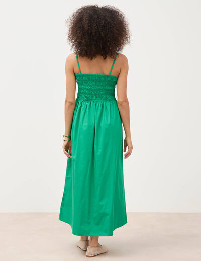 Robe bretelles col carr&eacute; en coton vert femme