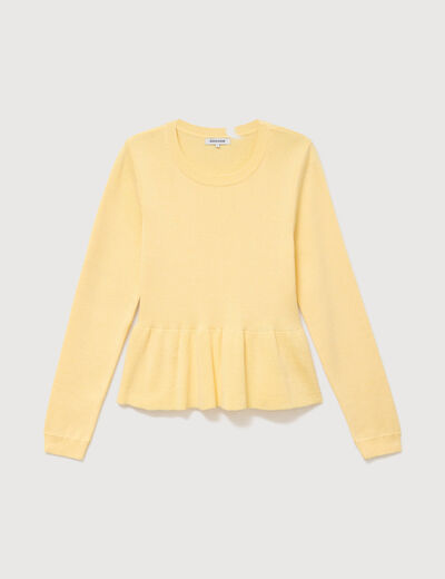 Pull col rond manches longues jaune clair femme