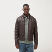 Blouson cintr&eacute; similicuir col montant marron fonc&eacute; homme