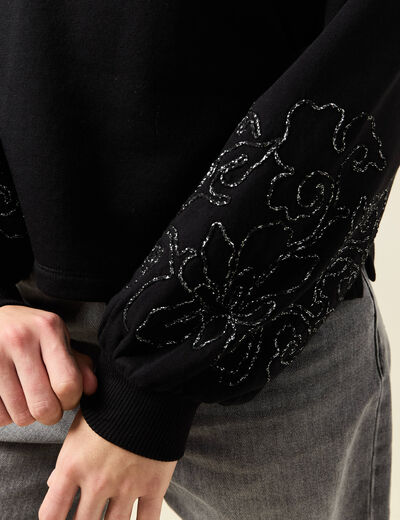 Sweat manches longues brodées noir femme