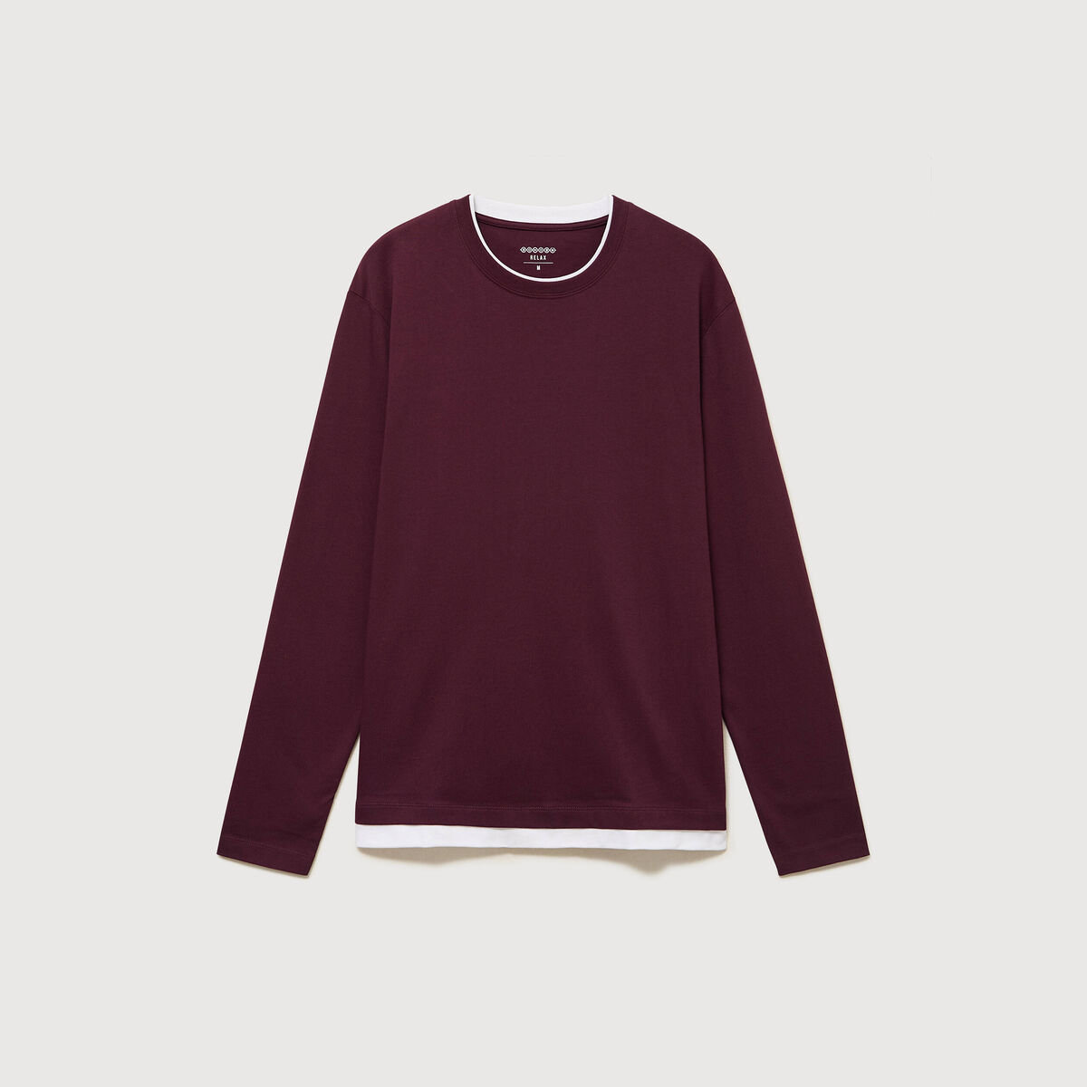 T-shirt droit col rond manches longues prune homme