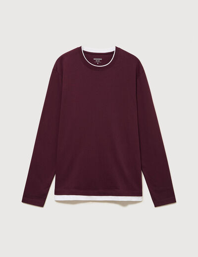 T-shirt droit col rond manches longues prune homme