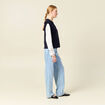 Pull sans manches capuche bleu marine femme