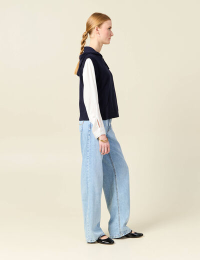 Pull sans manches capuche bleu marine femme